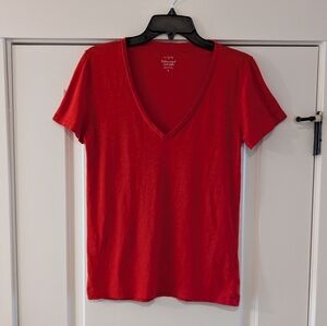 J. Crew Women's Featherweight Cotton Red Vintage Cotton V-neck T-shirt, Size S